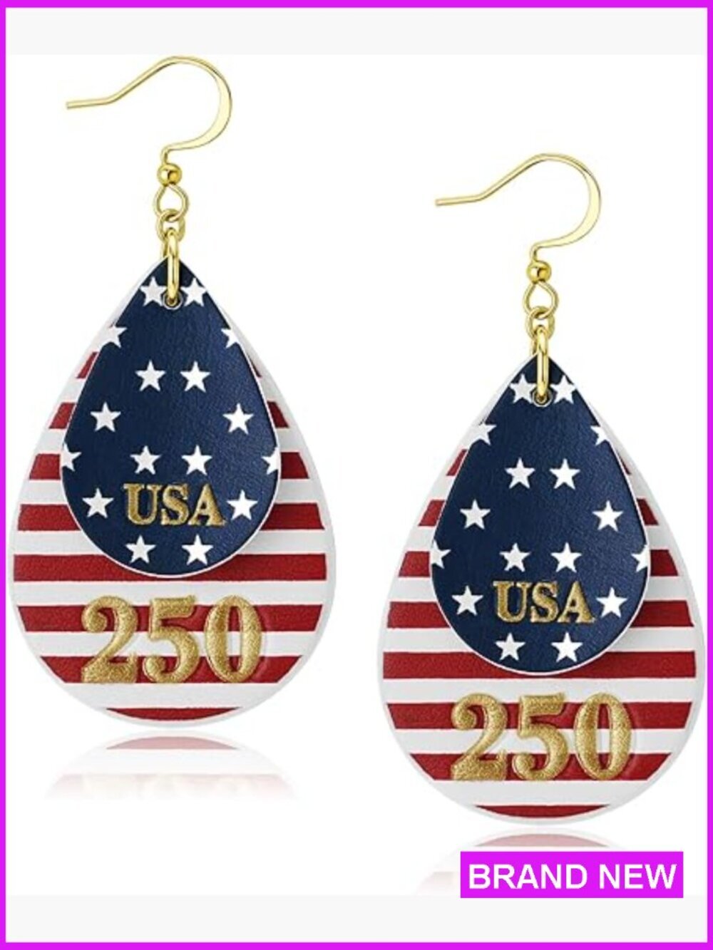 Patriotic Dangle Earrings 250th Anniversary Lightweight Leatherette Party